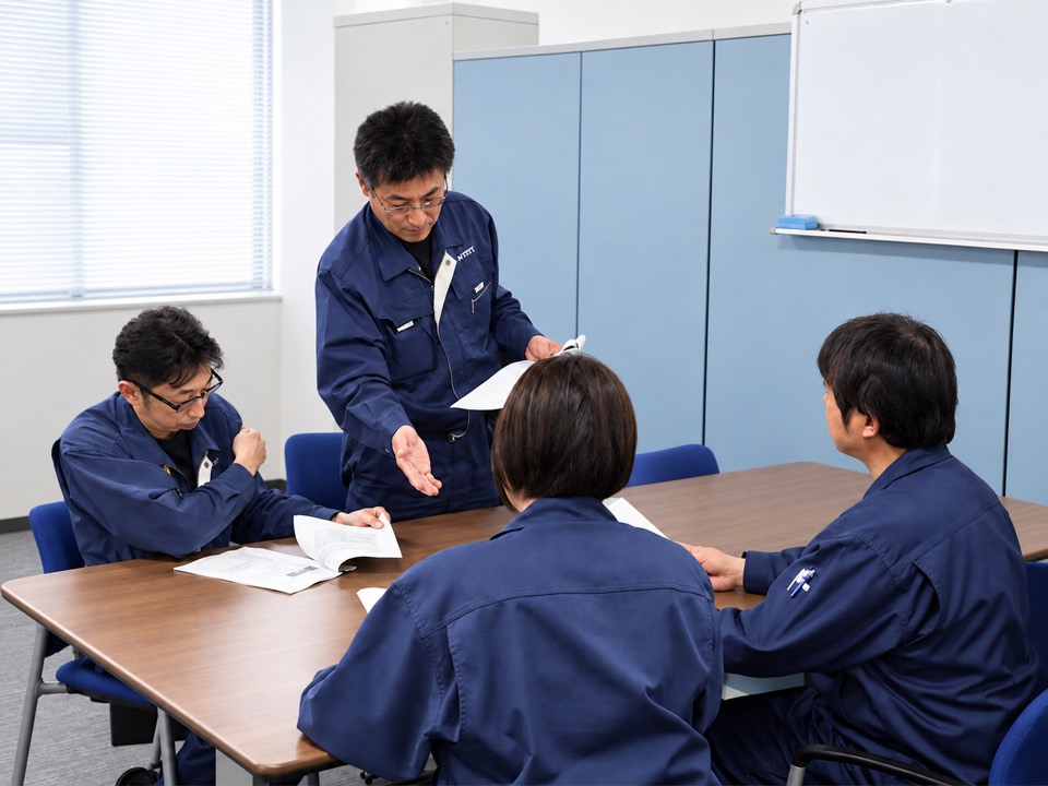 会議室で業務を行う社員