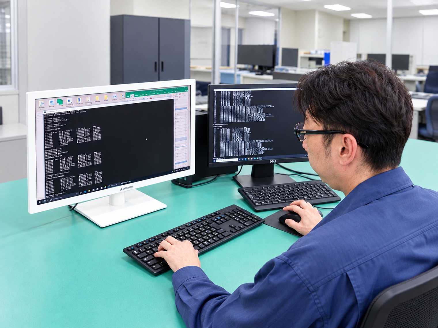 モニターでシステムを確認する様子