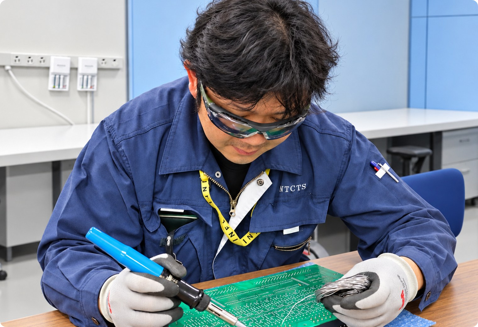 電子機器の設計・調整を行う様子